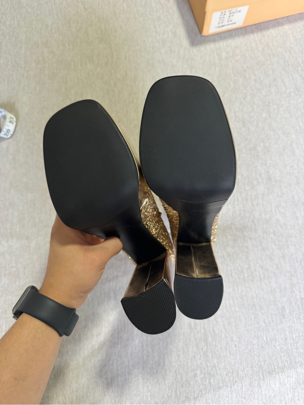 Gold Glitter Platform Boots Disco 70s Block Heel EU 38 US 7.5 - Picture 5 of 5